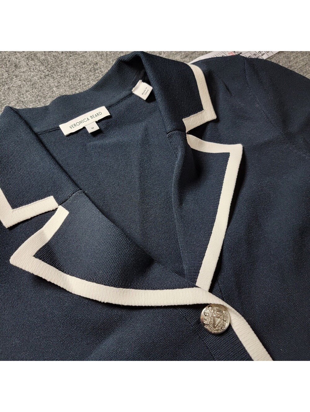Veronica Beard Womens Navy Blue Collared Short Sleeve Button Cardigan Size M